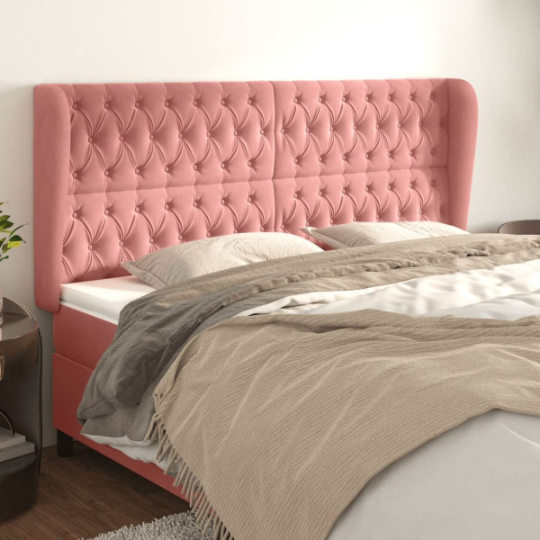 Cabecero con orejas de terciopelo rosa 203x23x118/128 cm D