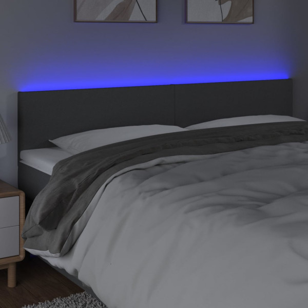 Cabeceira de cama c/luzes LED tecido 180x5x78/88cm cinza-escuro M 3