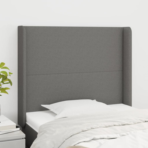 Cabecero con orejas de tela gris oscuro 93x16x118/128 cm D