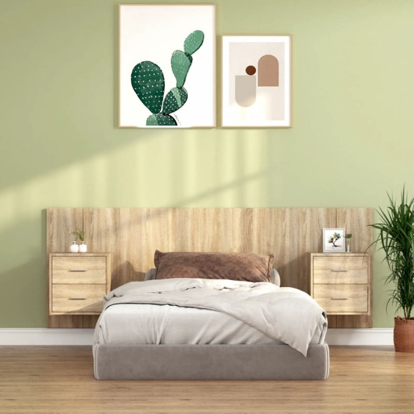 Cabecero de cama con mesitas madera contrachapada roble Sonoma D