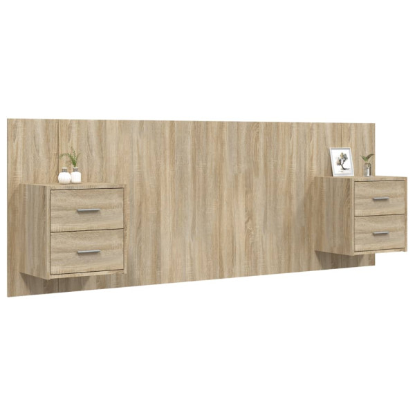 Cabecero de cama con mesitas madera contrachapada roble Sonoma M 3