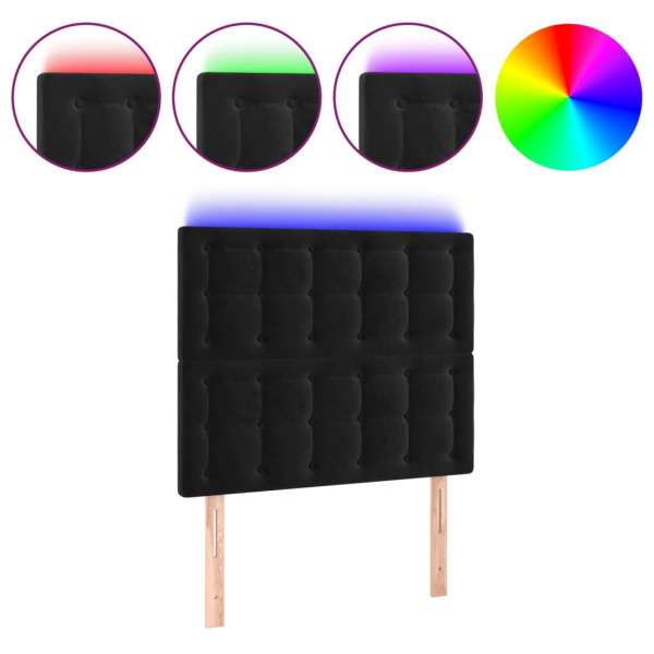 Cabeceira cama c/ LED veludo 100x5x118/128 cm preto M 2