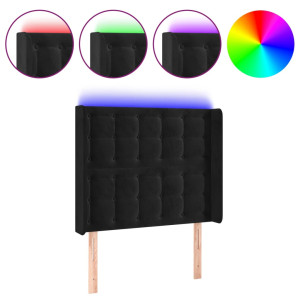 Cabeceira de cama c/ luzes LED veludo 103x16x118/128 cm preto H