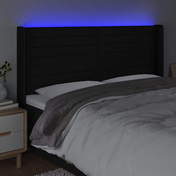 Cabeceira de cama c/ luzes LED tecido 163x16x118/128 cm preto M 4