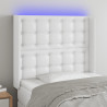 Cabeceira cama c/ LED couro artificial 83x16x118/128 cm branco 1
