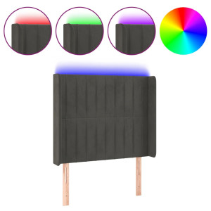 Cabecero con LED de terciopelo gris oscuro 83x16x118/128 cm H
