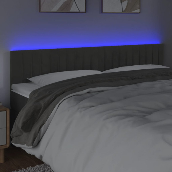 Cabeceira de cama c/luzes LED veludo 160x5x78/88cm cinza-escuro M 3