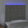 Cabeceira cama c/ luzes LED veludo 80x5x118/128cm cinza-claro 3