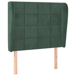 Cabeceira de cama c/ abas veludo 83x23x118/128 cm verde-escuro H