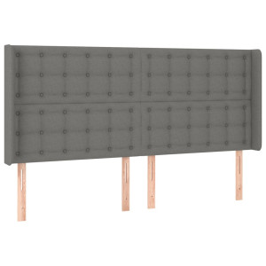 Cabecero con orejas de tela gris oscuro 183x16x118/128 cm H
