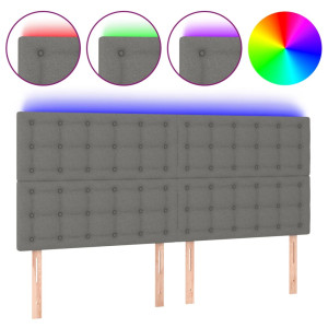 Cabeceira de cama c/ LED tecido 180x5x118/128 cm cinza-escuro H