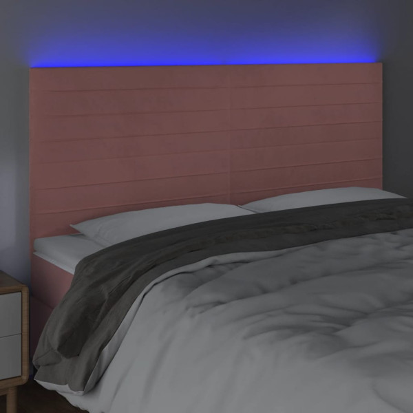 Cabeceira de cama c/ luzes LED veludo 180x5x118/128 cm rosa M 3
