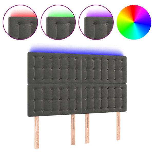 Cabecero con luces LED terciopelo gris oscuro 144x5x118/128 cm M 2