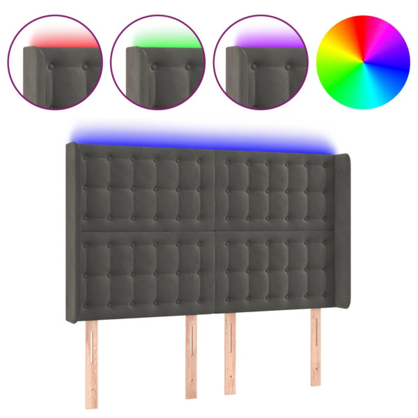 Cabeceira de cama c/ LED veludo 147x16x118/128 cm cinza-escuro M 2
