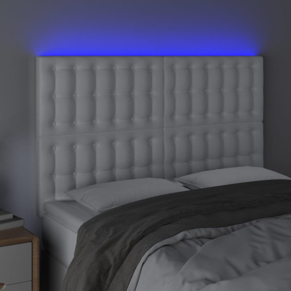 Cabeceira cama c/ LED couro artificial 144x5x118/128 cm branco M 3