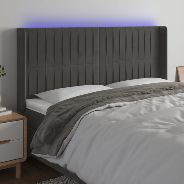 Cabecero con LED de terciopelo gris oscuro 163x16x118/128 cm D