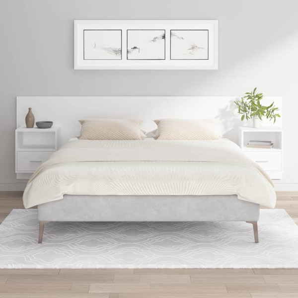 Cabecero de cama con mesitas madera contrachapada blanco D