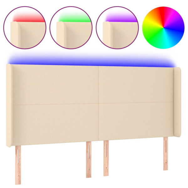 Cabeceira cama c/ luzes LED tecido 163x16x118/128 cm cor creme M 2