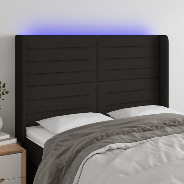 Cabecero con LED de tela negro 147x16x118/128 cm D