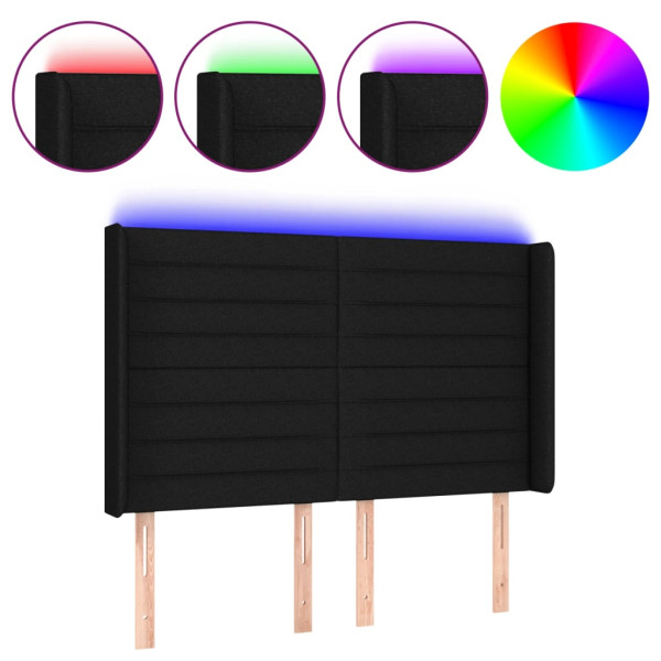 Cabecero con LED de tela negro 147x16x118/128 cm M 2