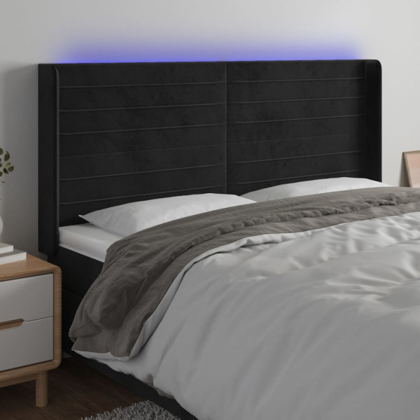 Cabecero con LED de terciopelo negro 183x16x118/128 cm D