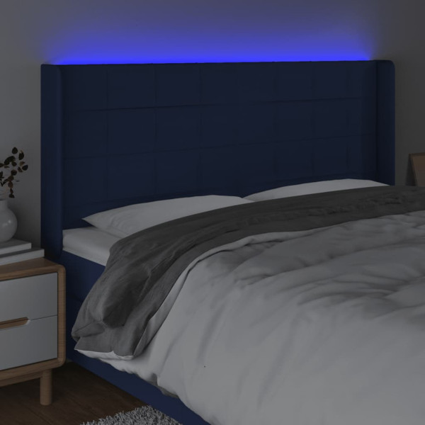 Cabeceira de cama c/ luzes LED tecido 203x16x118/128 cm azul M 4