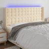 Cabeceira cama c/ luzes LED tecido 183x16x118/128 cm cor creme 1