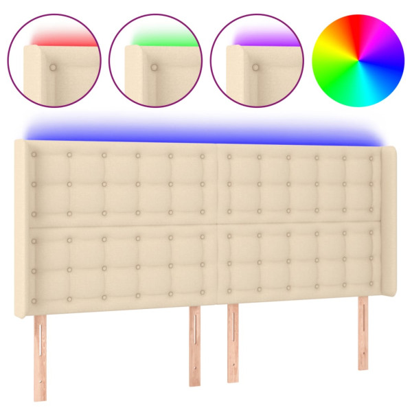 Cabecero con LED de tela color crema 183x16x118/128 cm M 2