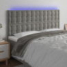 Cabeceira cama c/ luzes LED veludo 200x5x118/128cm cinza-claro 1