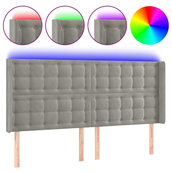 Cabeceira cama c/ luzes LED veludo 203x16x118/128cm cinza-claro M 2