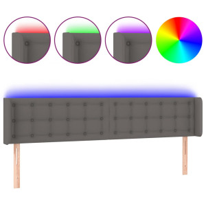 Cabecero con LED cuero sintético gris 183x16x78/88 cm H