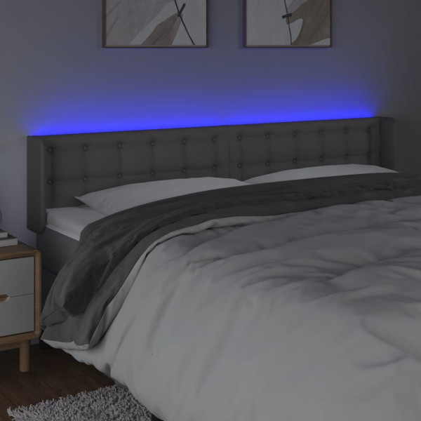 Cabeceira cama c/ LED 183x16x78/88 cm couro artificial cinzento M 4