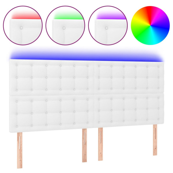 Cabeceira cama c/ LED couro artificial 160x5x118/128 cm branco M 2