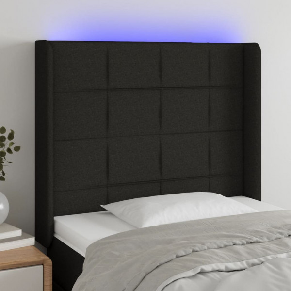 Cabecero con LED de tela negro 83x16x118/128 cm D