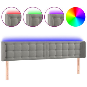 Cabecero con LED de terciopelo gris claro 163x16x78/88 cm H