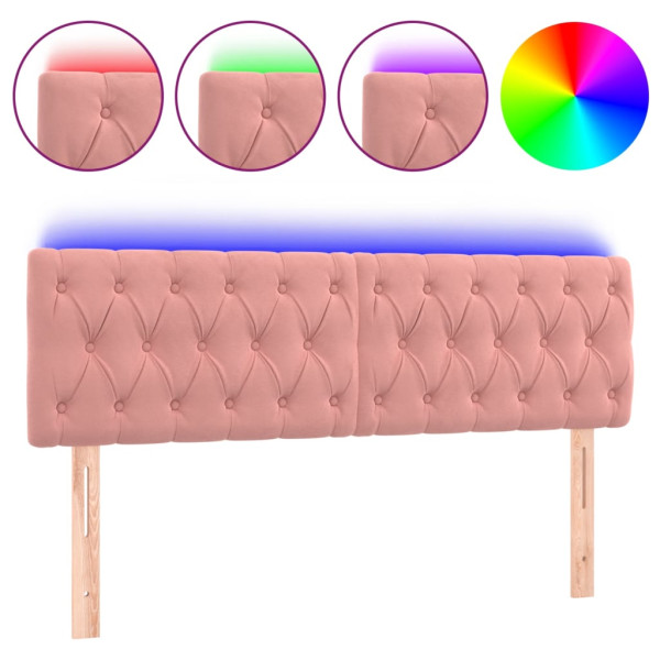 Cabeceira de cama c/ luzes LED veludo 144x7x78/88 cm rosa M 2