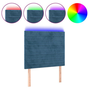 Cabeceira cama c/ luzes LED veludo 90x5x118/128cm azul-escuro H