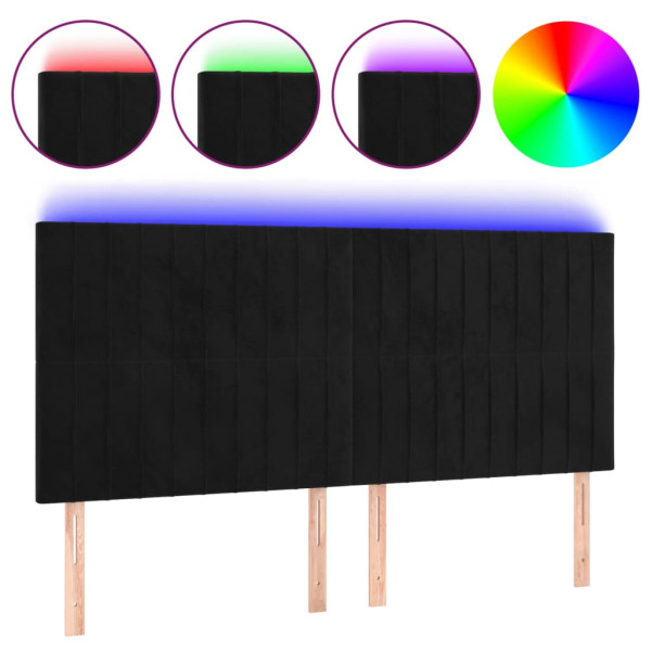 Cabecero con luces LED terciopelo negro 160x5x118/128 cm M 2