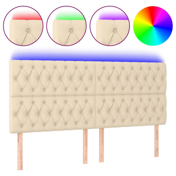 Cabeceira cama c/ luzes LED tecido 180x7x118/128 cm cor creme M 2