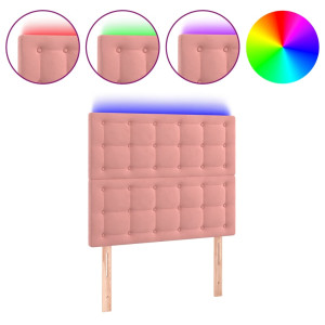 Cabecero con luces LED terciopelo rosa 80x5x118/128 cm H