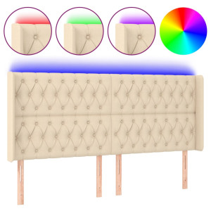 Cabecero con LED de tela color crema 183x16x118/128 cm H
