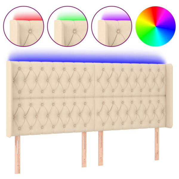 Cabeceira cama c/ luzes LED tecido 183x16x118/128 cm cor creme M 2