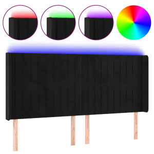 Cabeceira de cama c/ luzes LED veludo 163x16x118/128 cm preto H