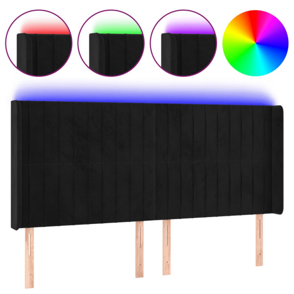 Cabecero con LED de terciopelo negro 163x16x118/128 cm M 2