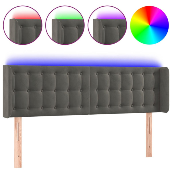 Cabeceira cama c/ luzes LED veludo 147x16x78/88cm cinza-escuro M 2