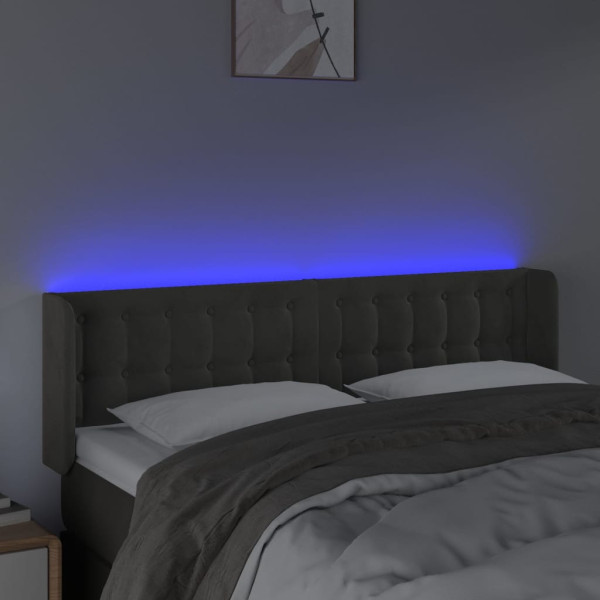 Cabeceira cama c/ luzes LED veludo 147x16x78/88cm cinza-escuro M 4