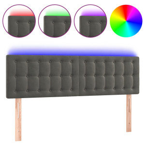 Cabeceira de cama c/luzes LED veludo 144x5x78/88cm cinza-escuro H