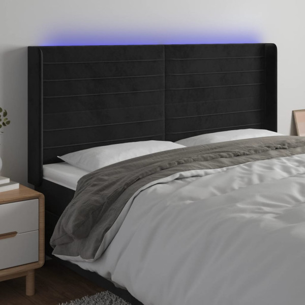 Cabecero con LED de terciopelo negro 163x16x118/128 cm D