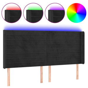 Cabeceira de cama c/ luzes LED veludo 163x16x118/128 cm preto H