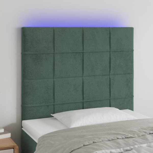 Cabecero con luces LED terciopelo verde oscuro 80x5x118/128 cm D